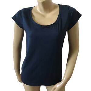 Core Andrea Jovine Womens Large Navy Blue Scoop Neck Stretch Knit Active Top
